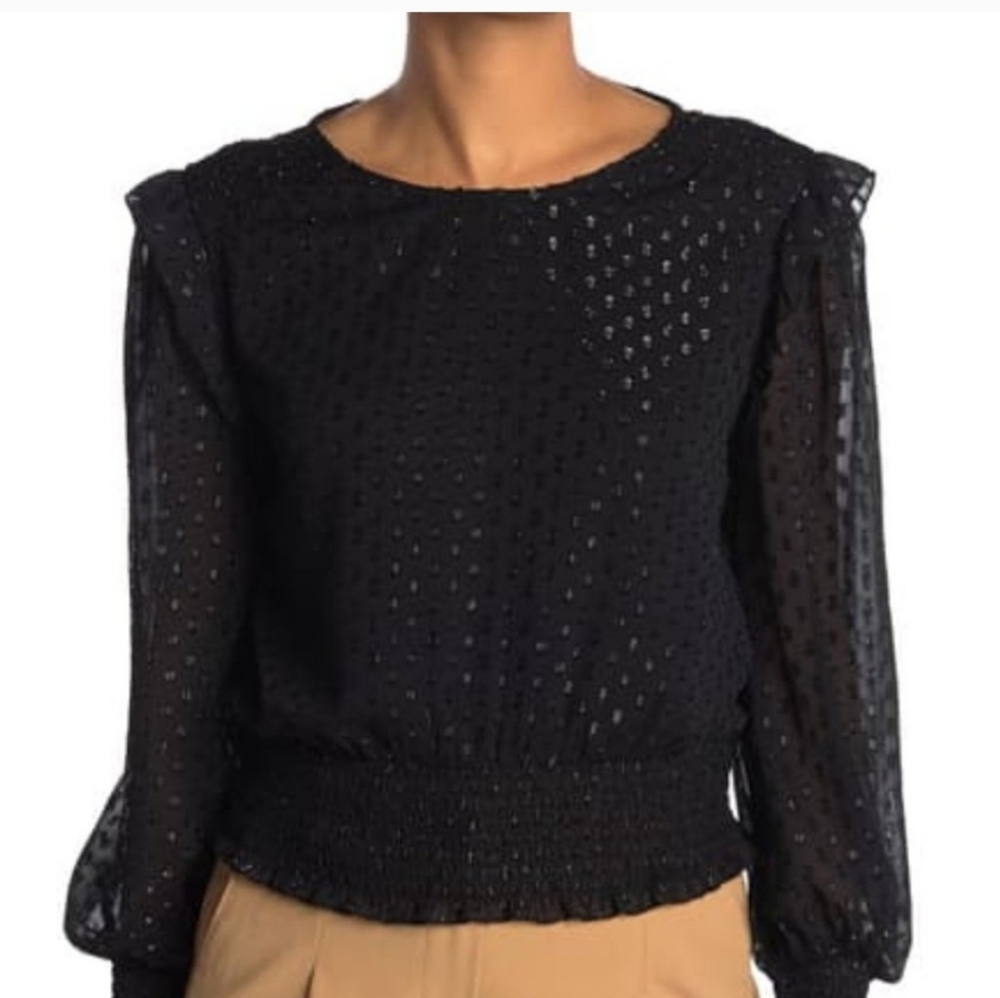 Laundry by Shelli Segal Black Sheer‎ Sparkly Party Blouse Size M